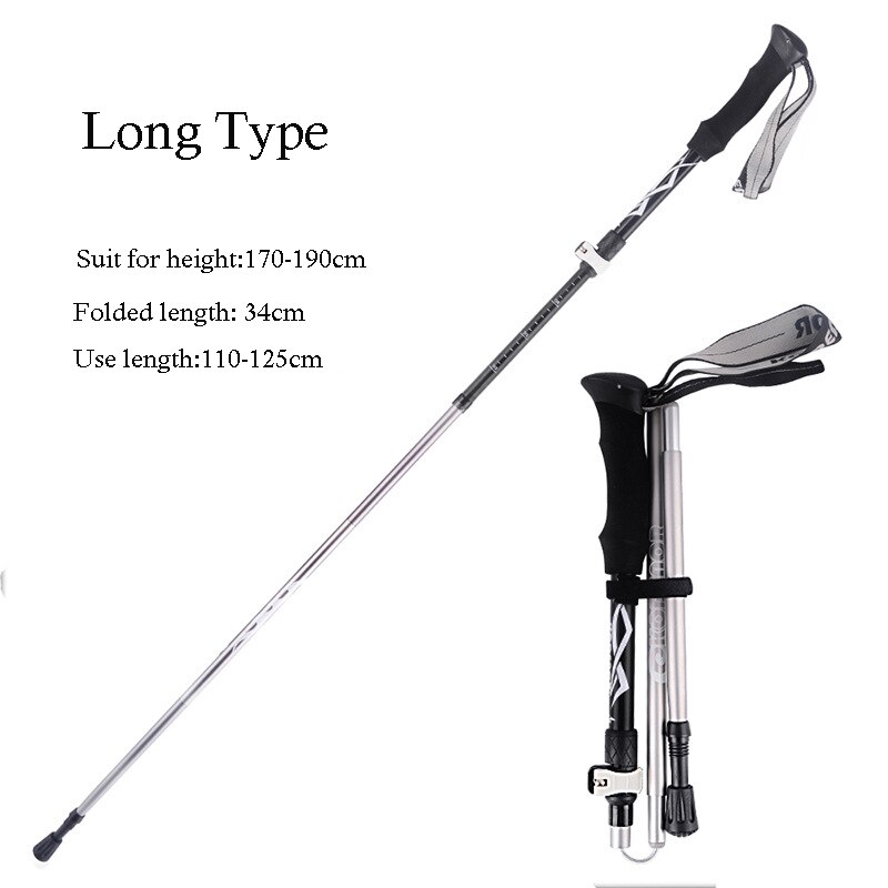 5 knop utendørs aluminium sammenleggbar ultralett teleskopisk vandring forsyninger støtdemper trekking stang spaserstokk: Lang svart