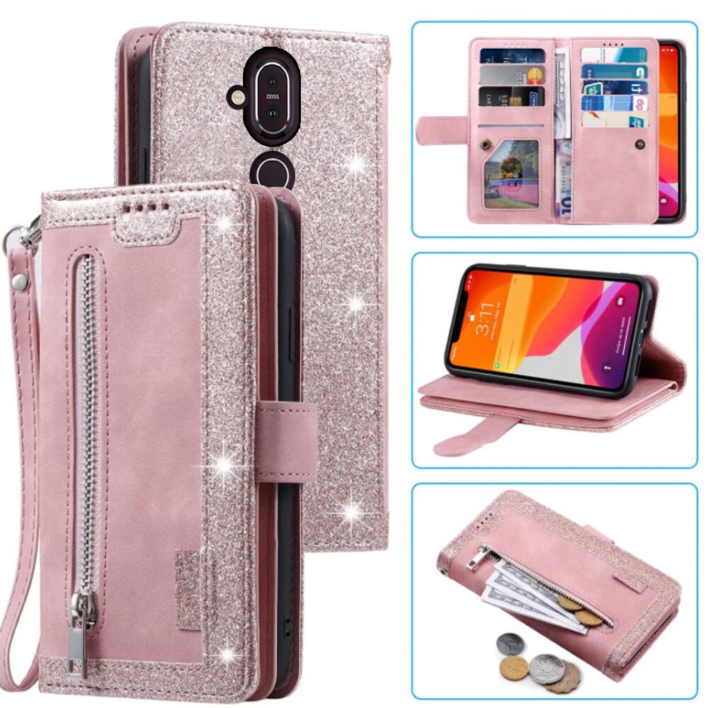 9 Cards Wallet Case For NOKIA 7.1 PLUS Case Card Slot Zipper Flip Folio with Wrist Strap Carnival For NOKIA X7 8.1 Cover