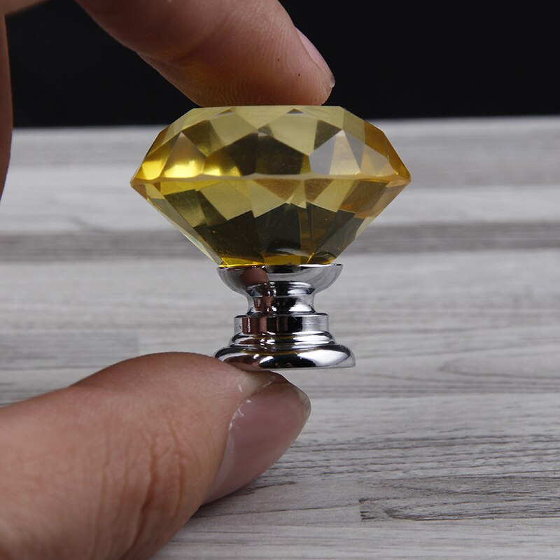 Stor gul 10 stk 40mm krystal glas skabsknopper diamant form skuffe køkkenskabe kommode skab garderobe trækker