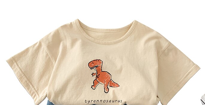 Dei ragazzi di proprietà carino dinosauro stampato morbido magliette dei bambini del cotone per Bambini graffiti Magliette 1-7Y: albicocca / 6T