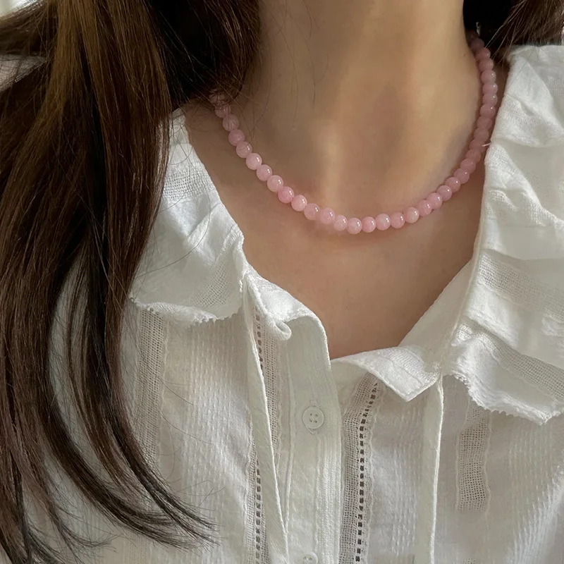 Minar 4 6 8mm klar hvid farve rund halskæde med naturlige muslinger og perler til kvinder forsølvet kæde med perler og halskæder: Guldfarve