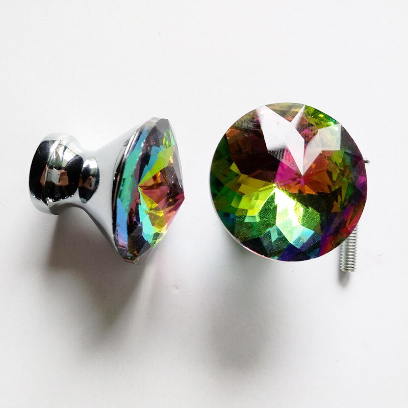 10PCS 30MM Colour Diamond Door Knobs Crystal Glass Cupboard Drawer Pull Kitchen Cabinet Door Wardrobe Handles Hardware