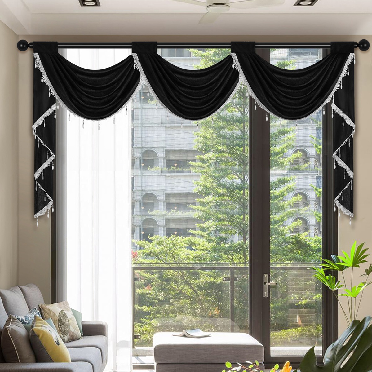 Rideau cantonnière de luxe européen, poche pour tringle, tissu en velours italien doux, tête de rideau de couleur unie pour salon et chambre à coucher, 1 pièce