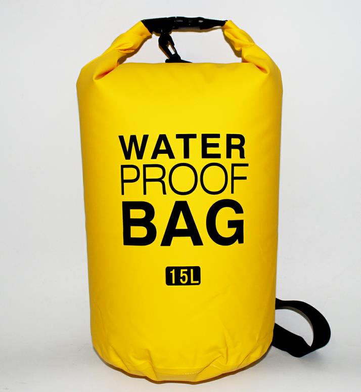 10L 15L Outdoor PVC Swimming Waterproof Dry Ocean Pack Sack Pouch Bag Swim Rafting Impermeable Water Proof Bag: Yellow 15L