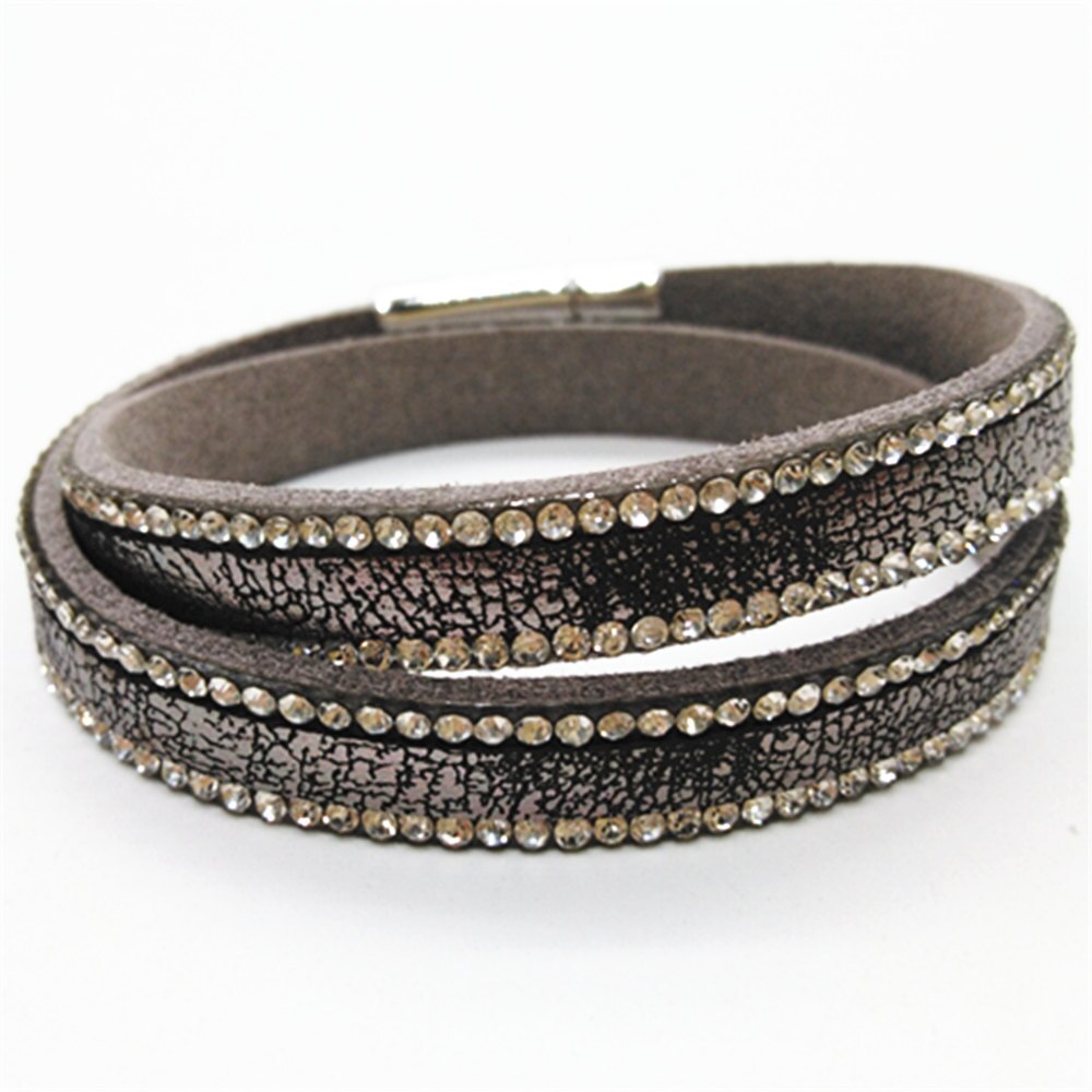 Roze Strass Neon Black Multilayer Verklaring Etnische Trendy Lederen Armbanden Vrouwen Mode Meisje Manchet Armband Vrouwelijke Sieraden: gray