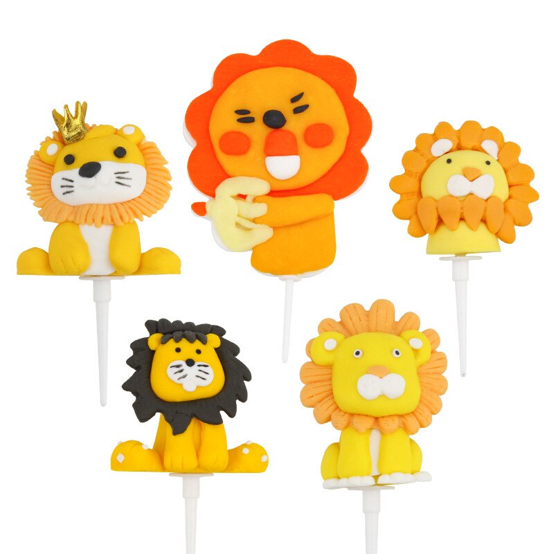 Cute Cartoon Animal Cake Topper Lion panda elephant jungle Cupcake Topper For Festive Farm Birthday Party Dessert Decor