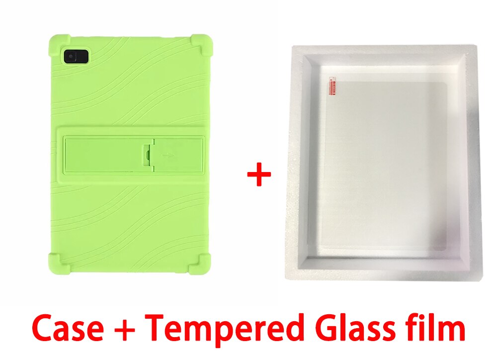 Silicone Cover Case for Teclast P20hd Stand Thickened Stand Soft Cover for Teclast P20 HD M40 Tablet PC: green-Tempered film