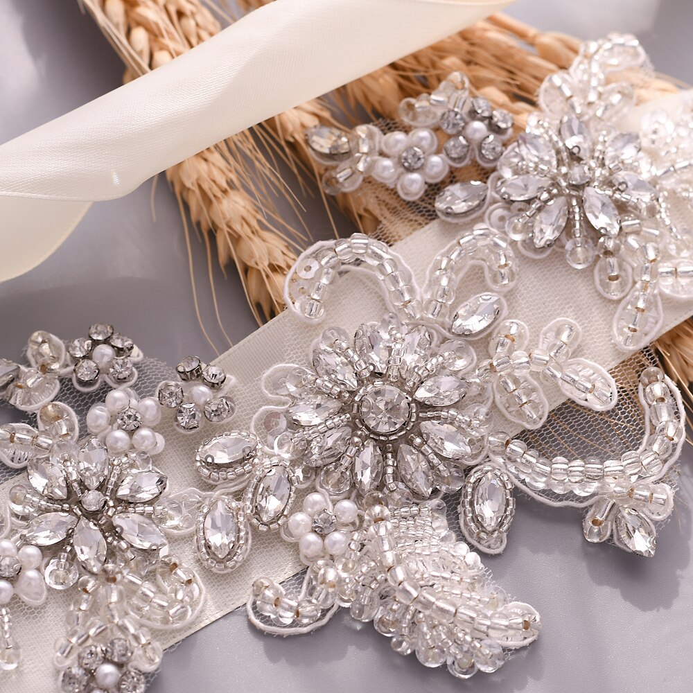 TRiXY S139 strass ceinture perles mariage ceinture argent diamant ceinture mariée ceinture mariage robe accessoire blanc brodé ceinture