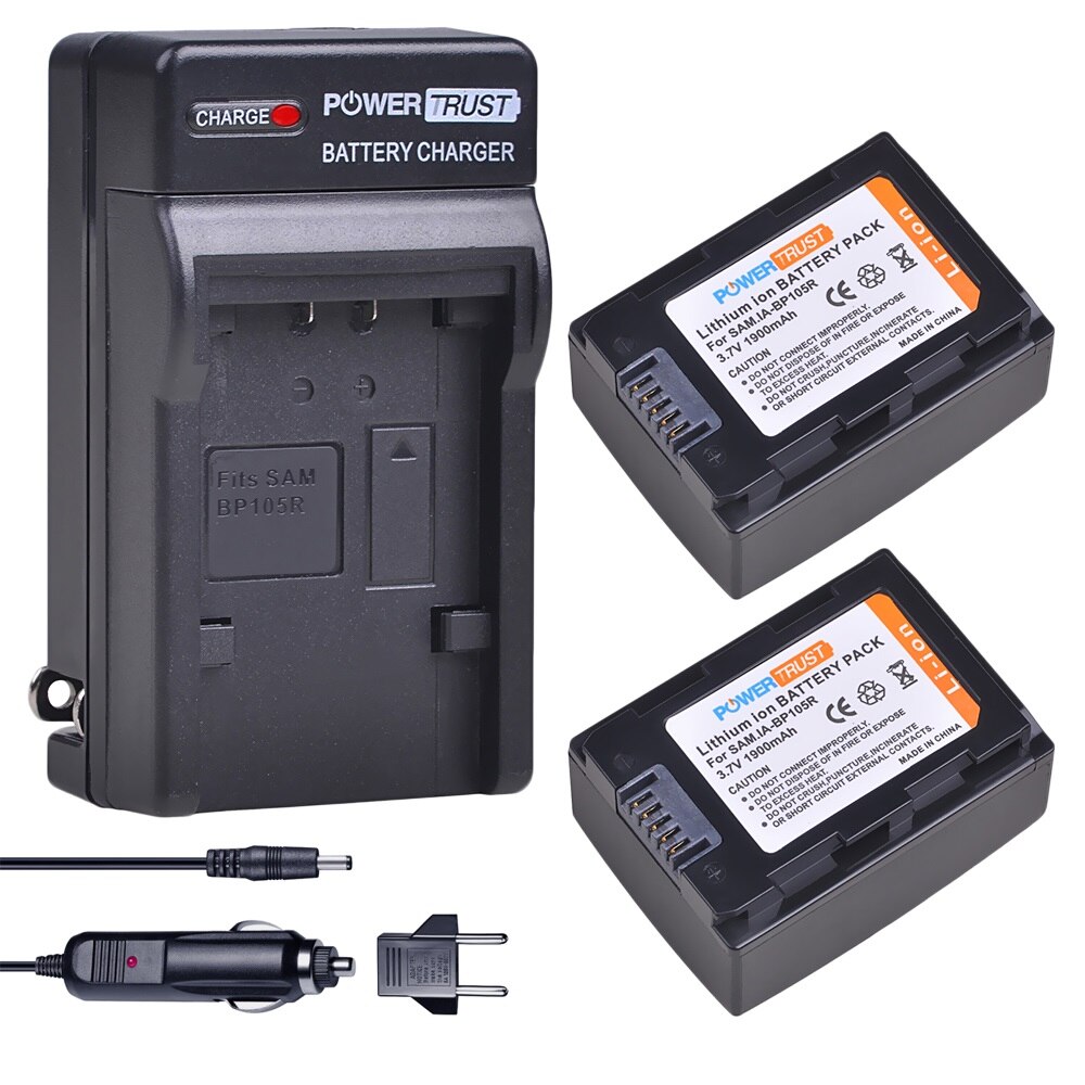 2X Batteries + Chargeur pour Samsung IA-BP105R - Compatible avec Samsung HMX-F80 F90 F800 F900 ,HMX-H203 H220 H300 H303,SMX-F40