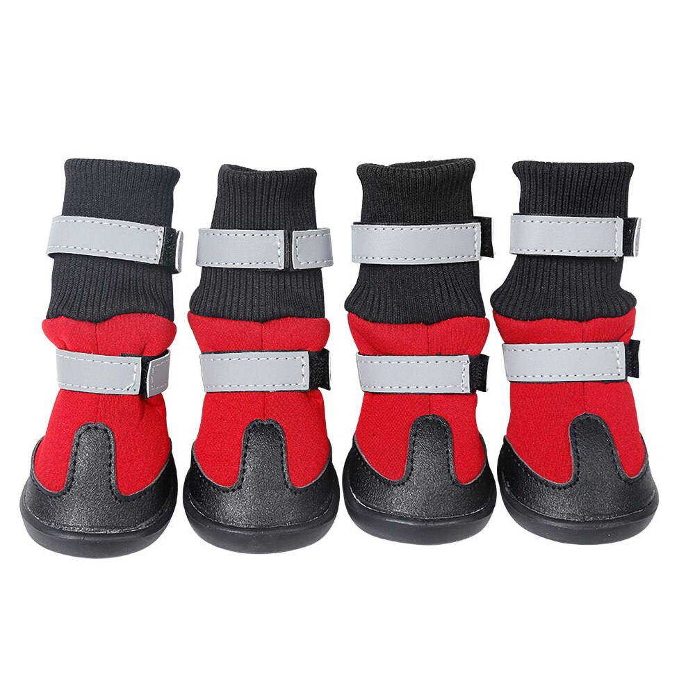 4 stuks Hond Laarzen Hond Warme Schoenen Voor Honden Waterdichte Antislip Schoenen Huisdier Voor Winter Voor Medium Grote hond: Rood / L