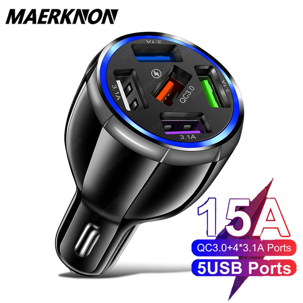 15A 60W 5 Usb Autolader Led Snel Opladen Voor IPhone12 Samsung Xiaomi Huawei Mobiele Telefoon Oplader Adapter In auto Snellader
