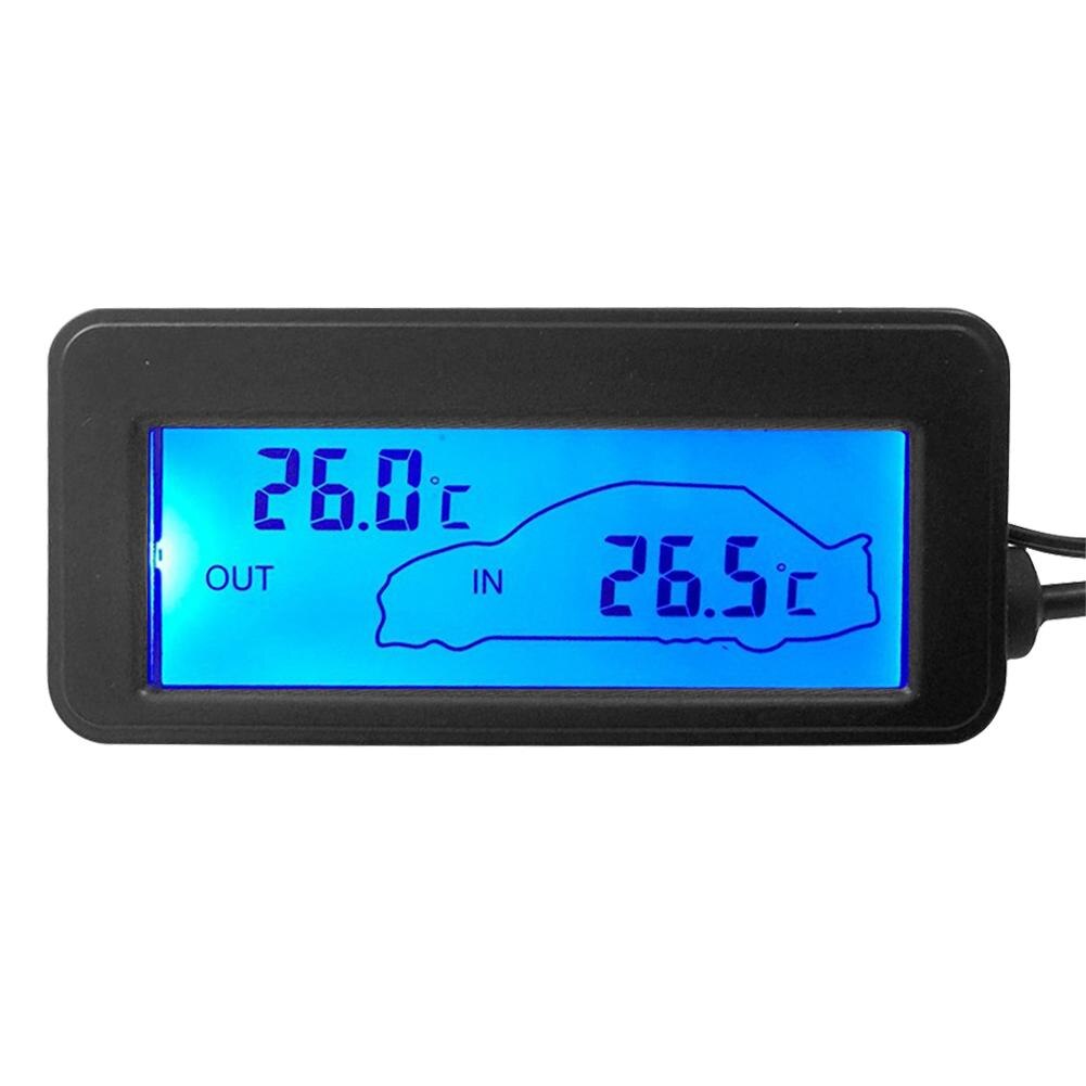 Auto Lcd Thermometer DC12V Digitale Thermometer Lcd Auto Binnen Buiten Backlight Mini Thermometer: Blauw