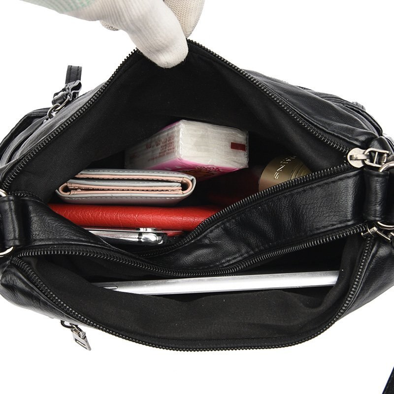 cuir souple sac à main double fermeture éclair sac à bandoulière simple sac de messager tendance multi-poche sac femmes sac marron