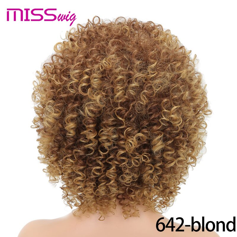 MISS PRUIK lange Kinky Krullend Pruiken Afro Pruik Korte Pruiken voor Zwarte Vrouwen Hoge Temperatuur Fiber Synthetisch Haar Blcak Rood blonde kleur: 1B/30HL