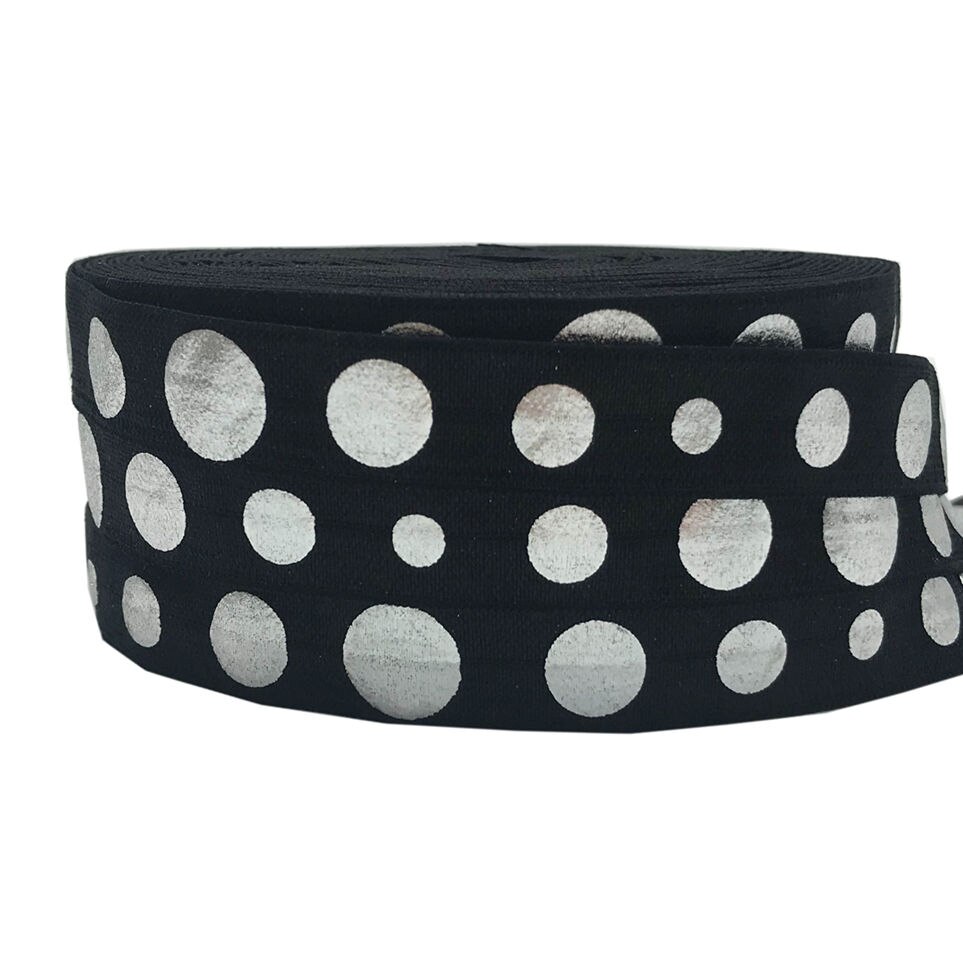 10 meter 16mm gouden zilveren larce polka dot print vouw elastiek voor webbing naaifeestdecoratie: Gs414