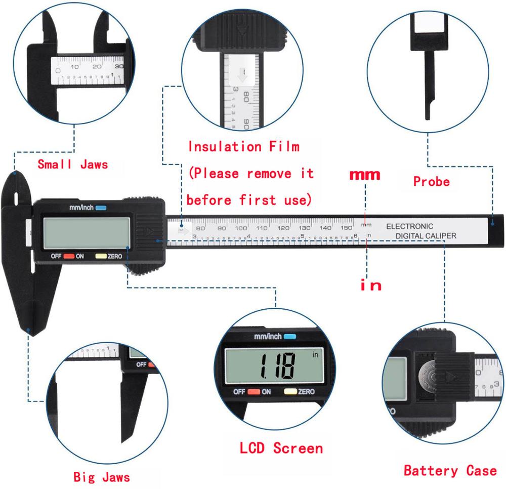 150mm 100mm Electronic Digital Caliper 6 Inch Carbon Fiber Vernier Caliper Gauge Micrometer Measuring Tool Digital Ruler