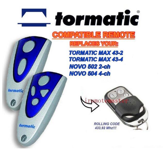 Voor TORMATIC MAX 43-2, MAX 43-4, NOVO 502 2-CH, NOVO 504 4-CH remote vervanging 433,92 mhz rolling code