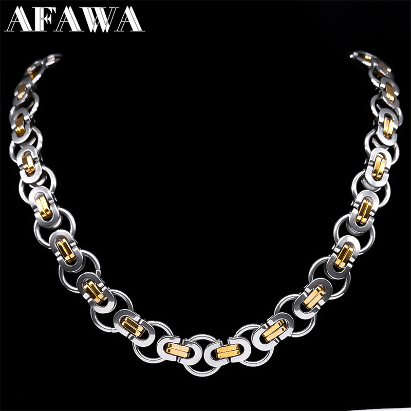 Hiphop Byzantijnse Ronde Ketting voor Vrouwen Mannen Goud Kleur Rvs Mannelijke Dikke Kettingen Sieraden kraag hombre
