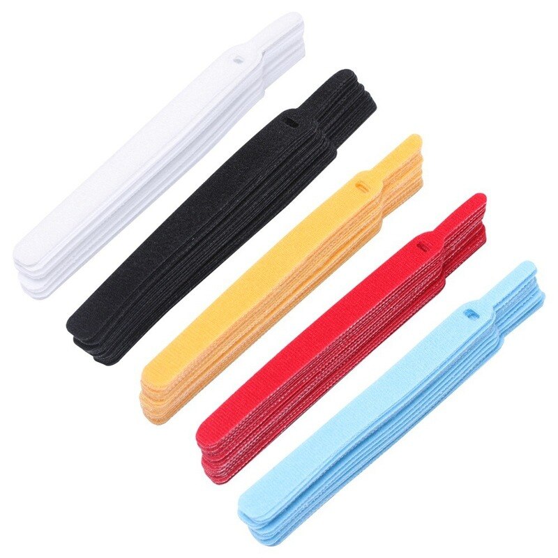 30 Pcs Color Velcro Cable Strap Nylon Cable Ties Magical Glue Self-adhesive Tape and Battery Rod Ring Belt Strap Tie Hook Ring