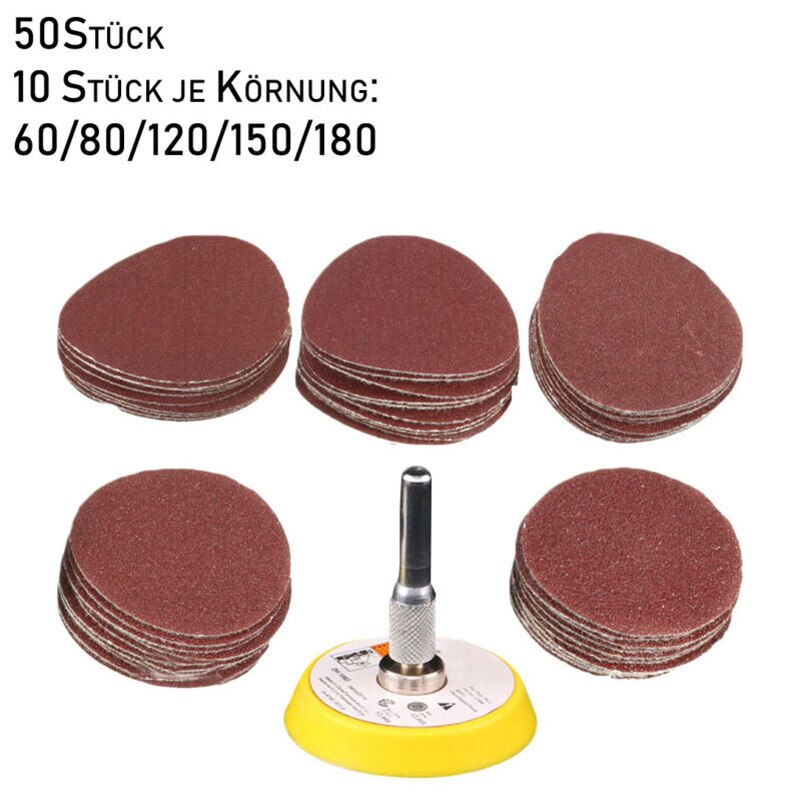 50pcs 50mm papier de verre disque polissage fil M6x1.0 grain 60/80/120/150/180 chaque 10