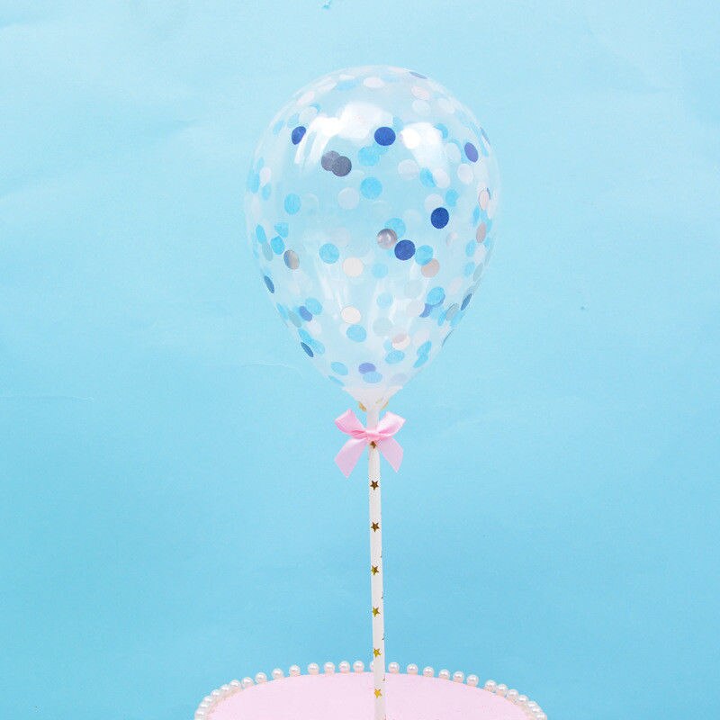 Dessert Birthday Mini Cake Topper Insert Latex Straw Ribbon Balloon Confetti: Blue