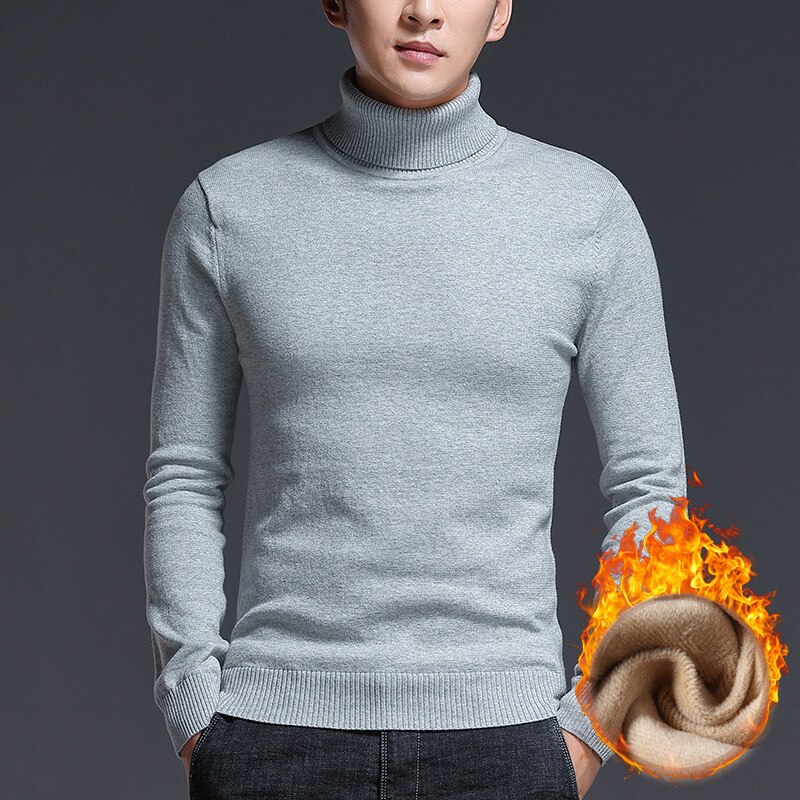 Fleece gebreide trui heren warme coltrui winter plus fluweel dikke warme coltrui heren casual slim fit trui