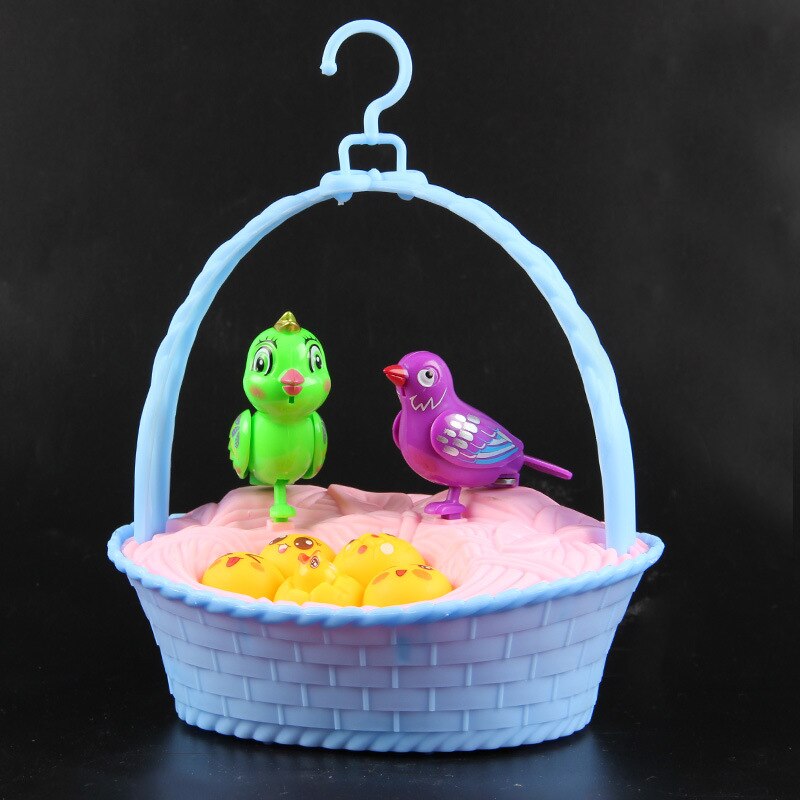 Sterowanie głosem dla dzieci imitacja ptaka rodzina w koszyku zabawki dla dzieci z dźwiękiem światło śpiewający ptak gniazdo dom zagraj w zabawki robić gier: niebieski