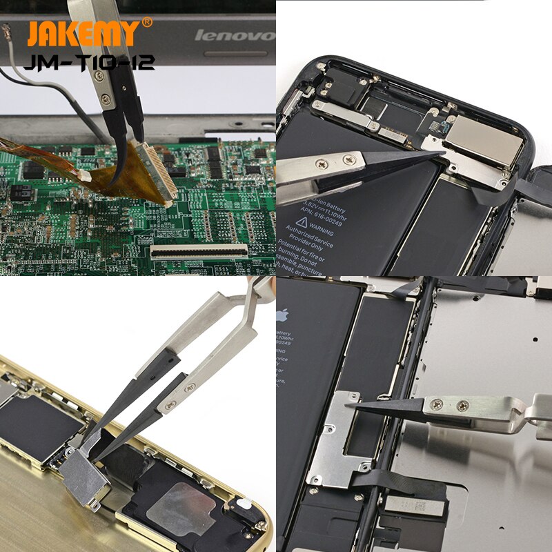 Jakemy JM-T10-12 Precisie Vervangbare Anti-Statische Rechte Pincet Met Gebogen Tip Diy Reparatie Tool Voor Mobiel Demontage