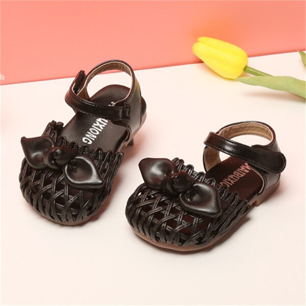 2022 Summer Baby Girls Sandals Weaving Butterfly-knot Kids Princess Shoes Cute Leather Shoes Infant Sneakers: black / 19(insole13.8cm)