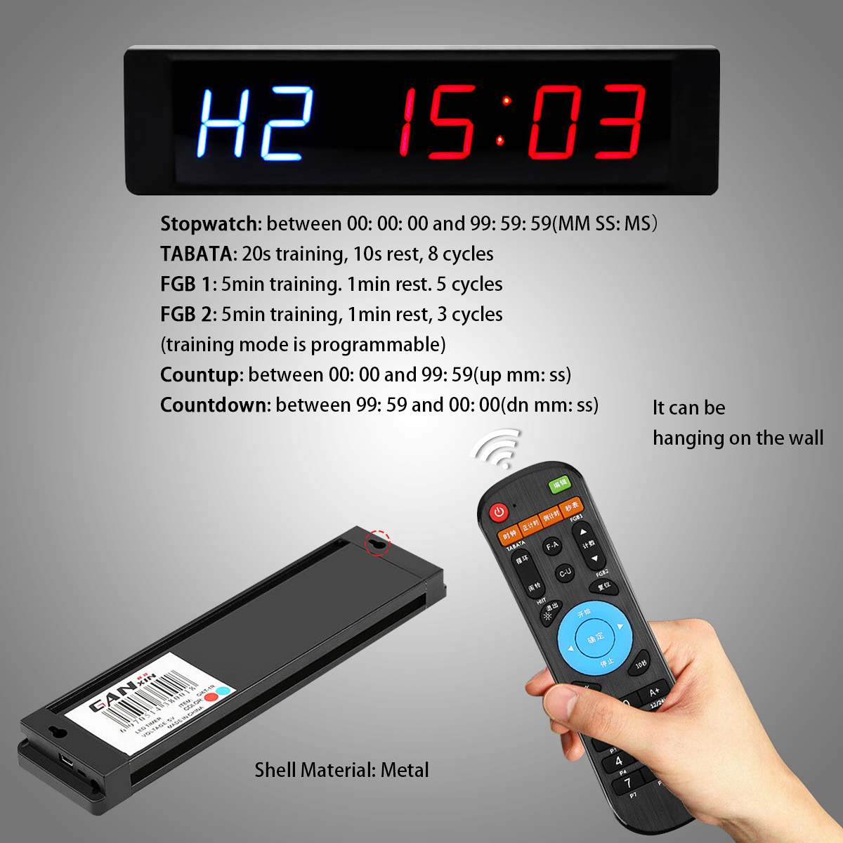 Training Timer LED Display Electronic Clock Stopwatch Interval Timer Prescise Wall Clock with Remote for Gym Fitness Training