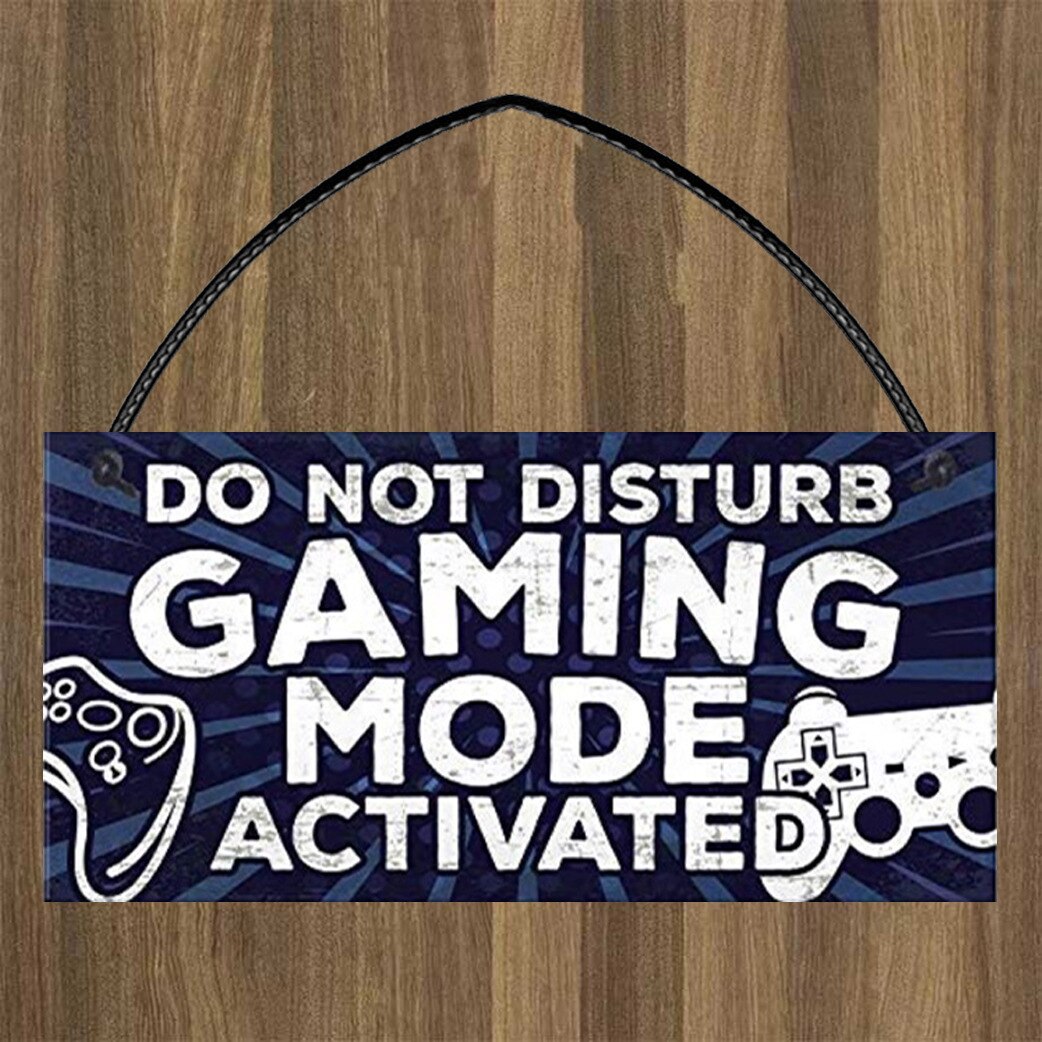 Stör inte spelare spel tecken blå dörrhängare tecken man grotta sovrum platta födelsedag son bror pappa heminredning: B