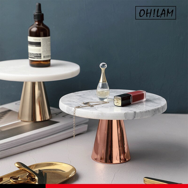 Home Natural Champagne Marble Cake Stand Dessert Fruit Serving Plate Tray on Pedestal Stand-Tea Party Serving Platter