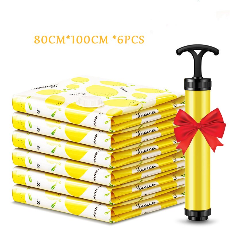 3/6Pcs Home Vacuum Storage Bags Foldable Compressed Air Organizer Bag for Clothes with Travel Bag Pump Space Saving Seal Packet: C 6pcs