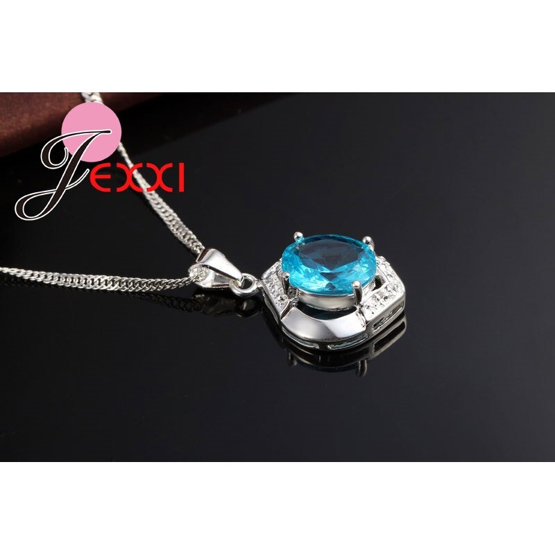 Conjunto Clásico de plata de ley 100% de Grado Superior AAA + zirconia CZ, colgante de compromiso + pendiente de joyería azul, 925