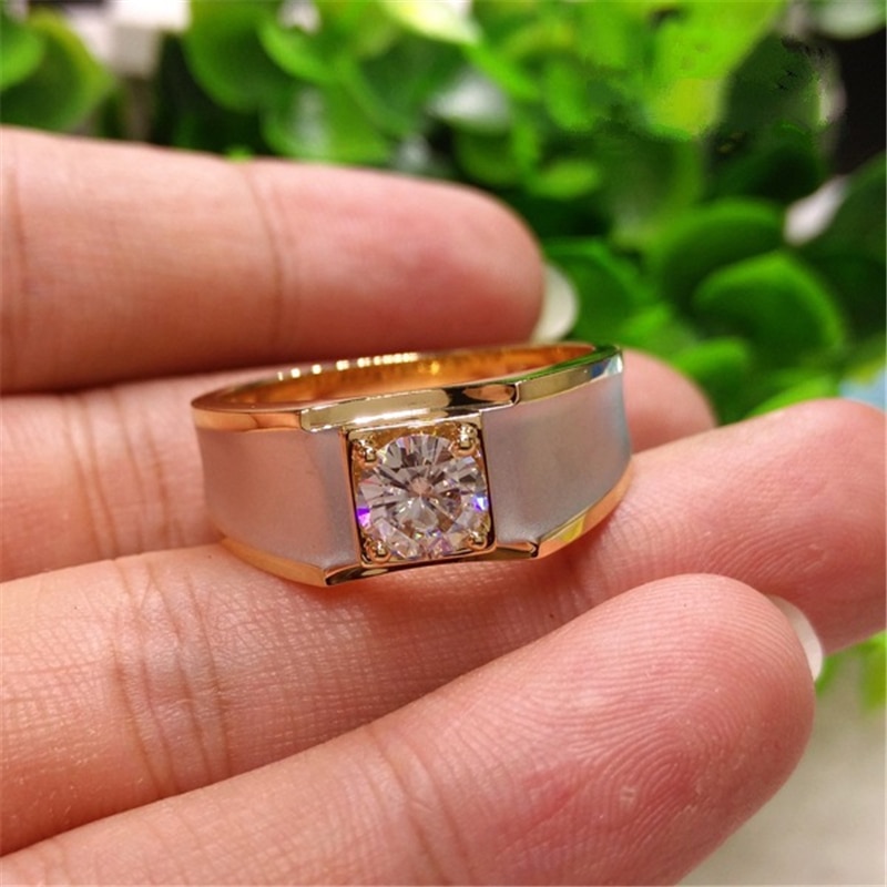 18K Geel Goud 1 Karaat Diamanten Ring Voor Mannen Fijne Anillos De Bizuteria Vierkante 18K Goud Edelsteen Engagement ring Voor Mannen Sieraden