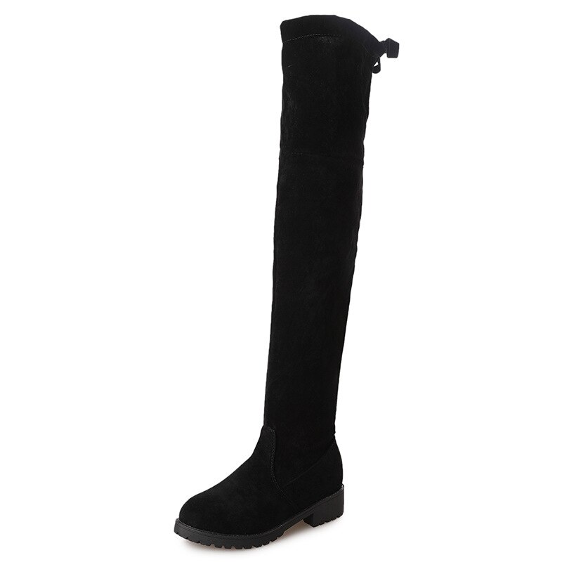 Plus Siz 34-41Fashion Vrouwelijke Winter Dij Hoge Laarzen Faux Suède Solid Hoge Hakken Vrouwen Over De Knie Schoenen