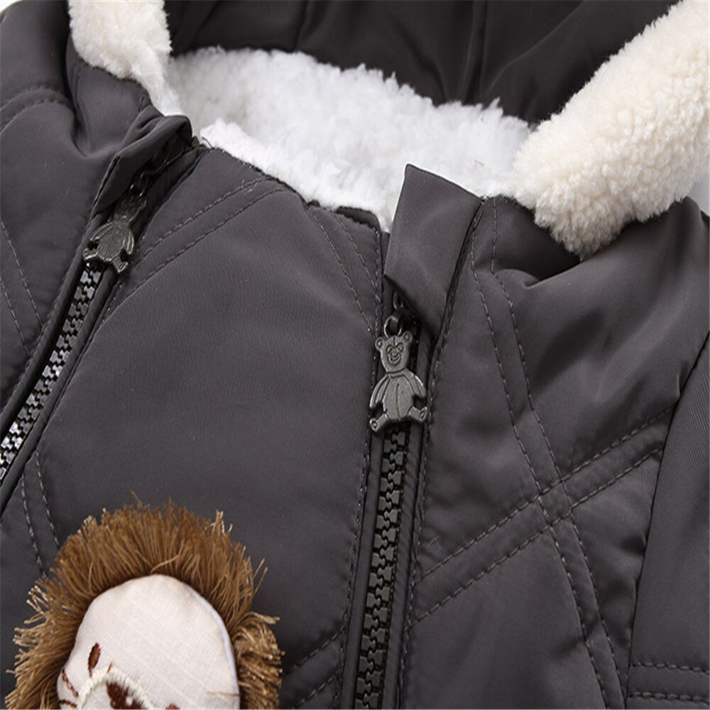 6-24 Maanden Winter Baby Dikke Warme Footies Baby Peuter Meisje Jongen Cartoon Leeuw Hooded Lange Mouwen Betaalde Jumpsuit met Handschoenen