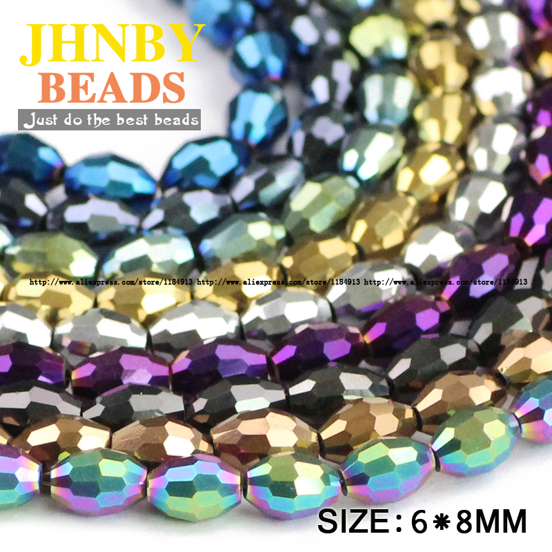 JHNBY rijstkorrels Oostenrijkse kristal kralen ovale vorm plated kleur 50 stuks 6*8mm Losse kralen Sieraden armband accessoires maken DIY
