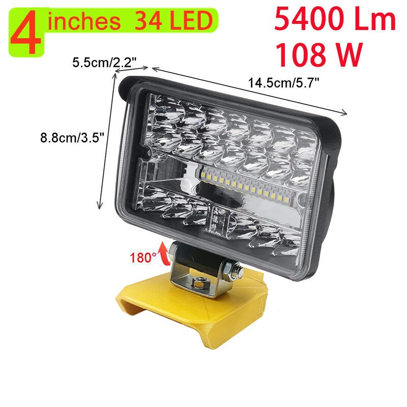 Car LED Work Lights Flashlights Electric Torch Spotlight For Dewalt XR FlexVolt 18V 20V 60V Li-ion Battery DCB183 DCB206 DCB609: 4 Inches 34 led
