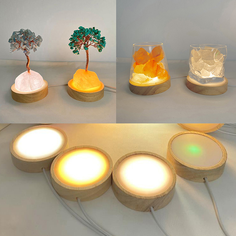 Base de luz LED de madera, soporte de luz nocturna, decoración de pantalla, Base de lámpara de madera, soporte de pantalla giratorio, USB