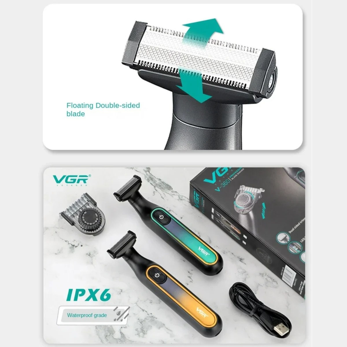 VGR Scheerapparaat Professioneel Scheermes Draagbaar Haartrimmer Verstelbaar Baardtrimmer IPX6 Scheermes Elektrisch Scheerapparaat voor mannen V-360