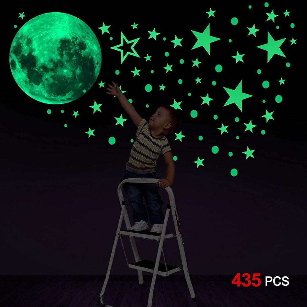 Groene Lichtgevende Maan En Sterren Stippen Muurstickers Glow In The Dark Self-Garenloos Voor Plafond Kids Slaapkamer Fluorescerende decoratie