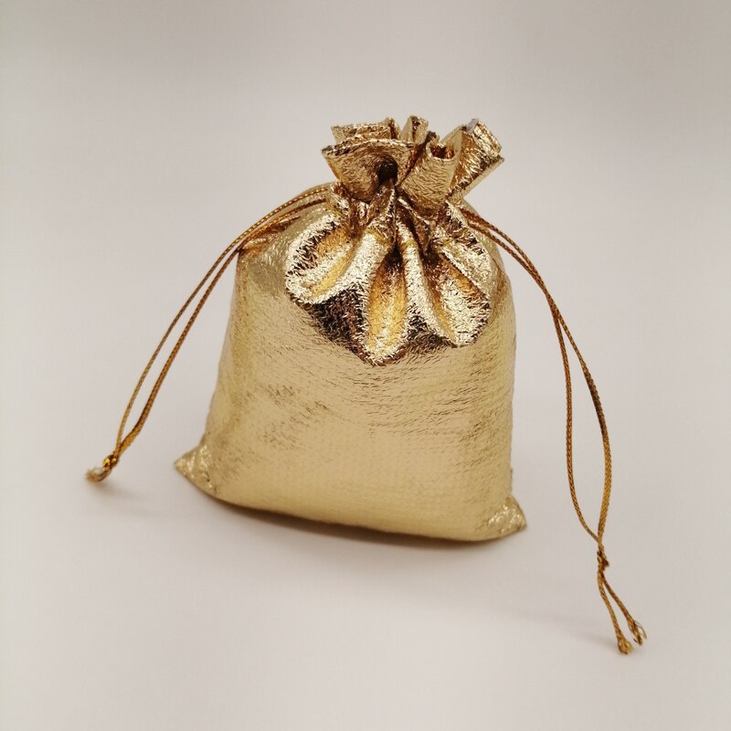 Bolsa de embalaje de tela de aluminio para joyería, bolsa de embalaje de joyería de boda, con cordón dorado y plateado, 50 Uds.: Oro / 13x18cm