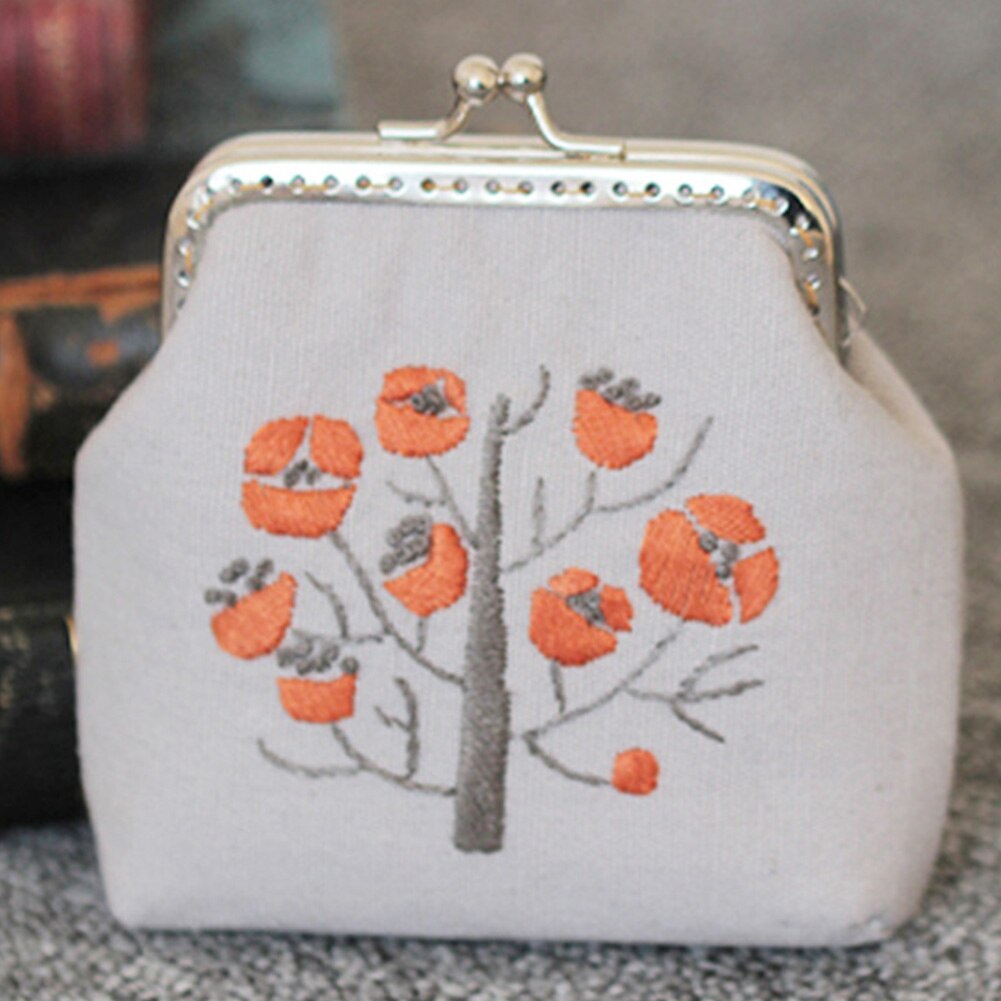 Women DIY Embroidery Purse Set Small Sewing Vintage Cross Stitch Materials Coin Wallet Chinese Style Flower Tree Handmade