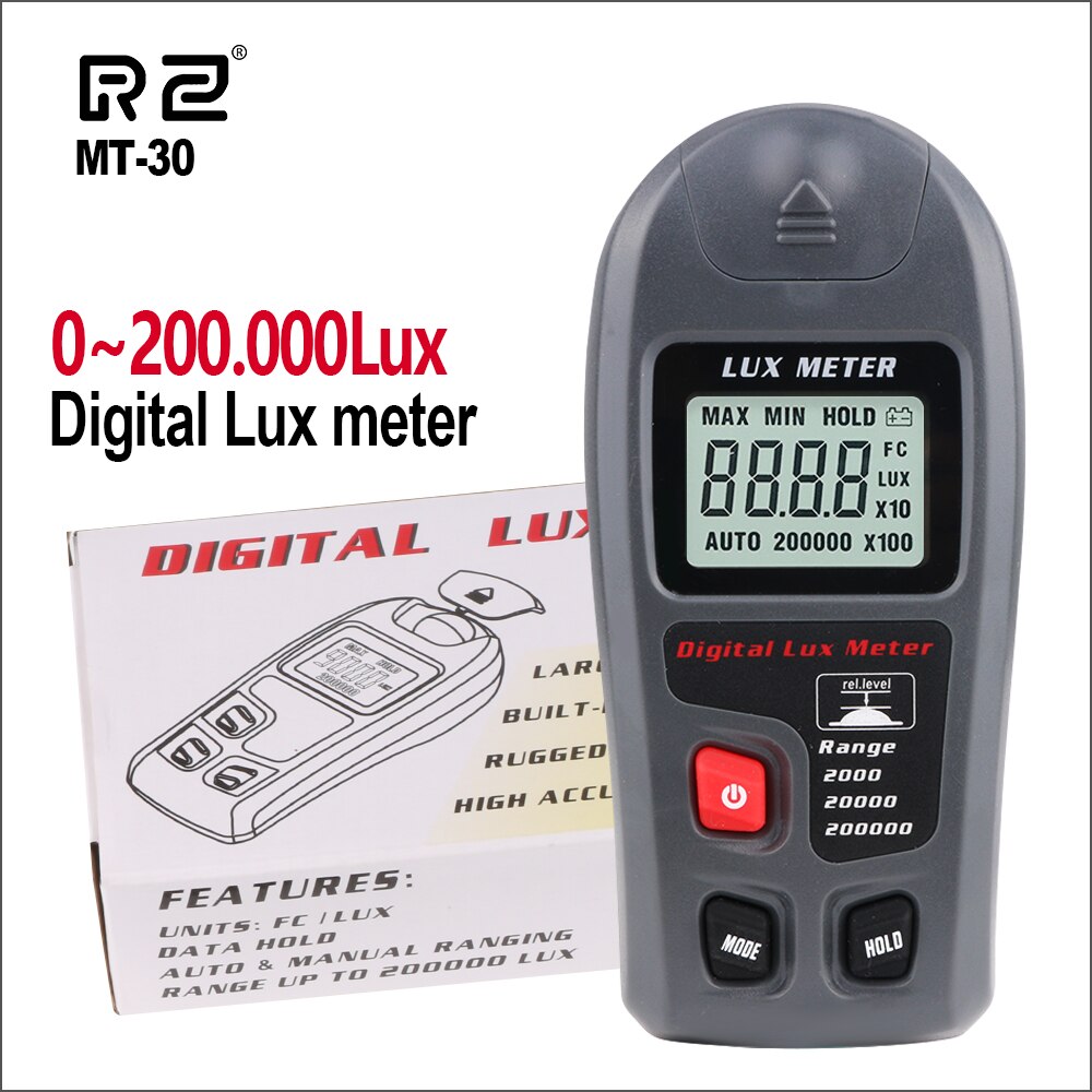Rz Digitale Lux Meter 200,000 Lux Digital Lcd Pocket Light Meter Lux/Fc Maatregel Tester Illuminometer Sensor Photometer MT-30