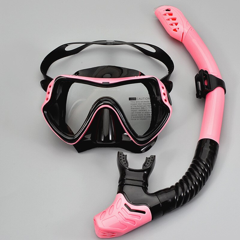 Diviing Bril Snorkel Set Grote Frame Dive Goggles Snorkelen Silicone Anti-Fog Ademen Tubemask Volwassen Zwemmen Masker Unisex /40: Pink black