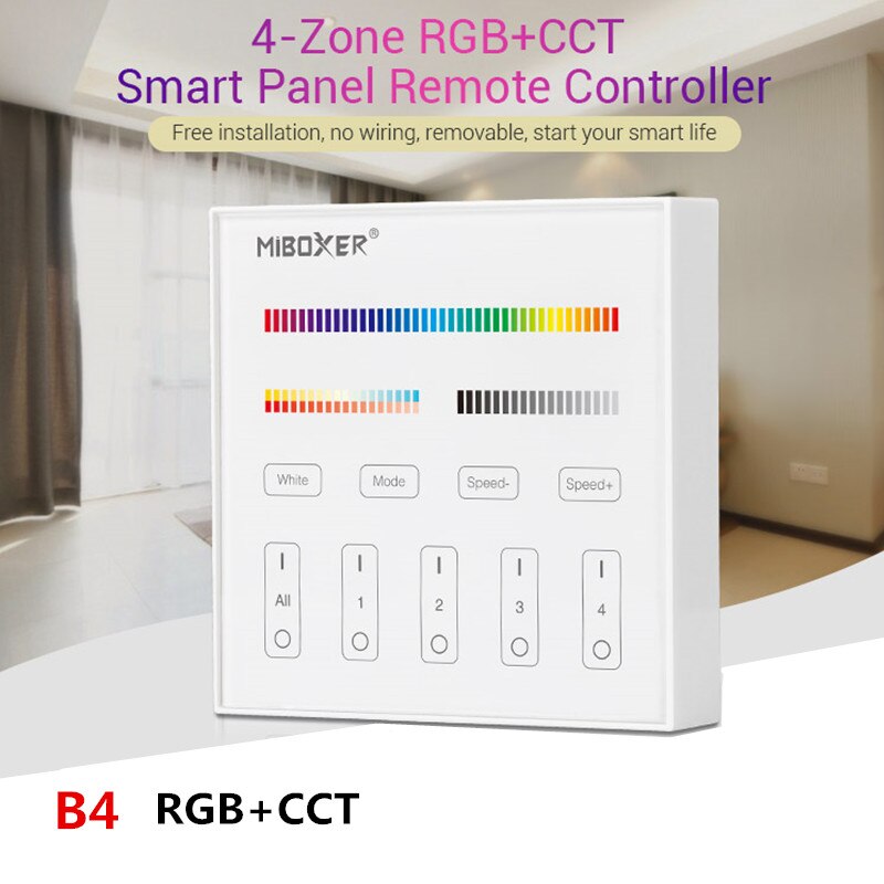 MiBoxer B0 B1 B2 B3 B4 B8 Smart Panel Remote Controller 4-Zone/8-Zone Brightness Dimming/CCT Adjust/RGB/RGBW Panel Controller: B4