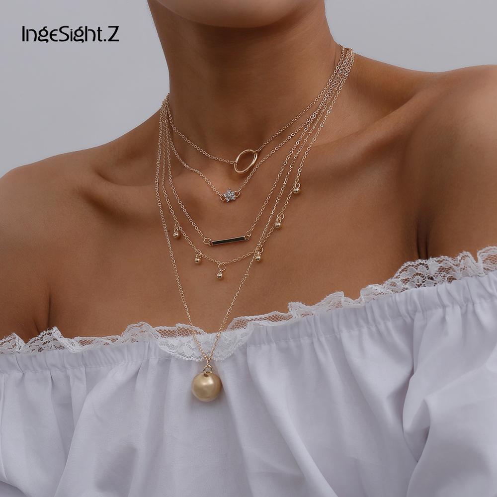 Ingesight. Z 2 Stks/set Multi Layer Kleine Cirkel Crystal Choker Ketting Voor Vrouwen Kleine Bal Kwastje Hanger Kettingen Sieraden