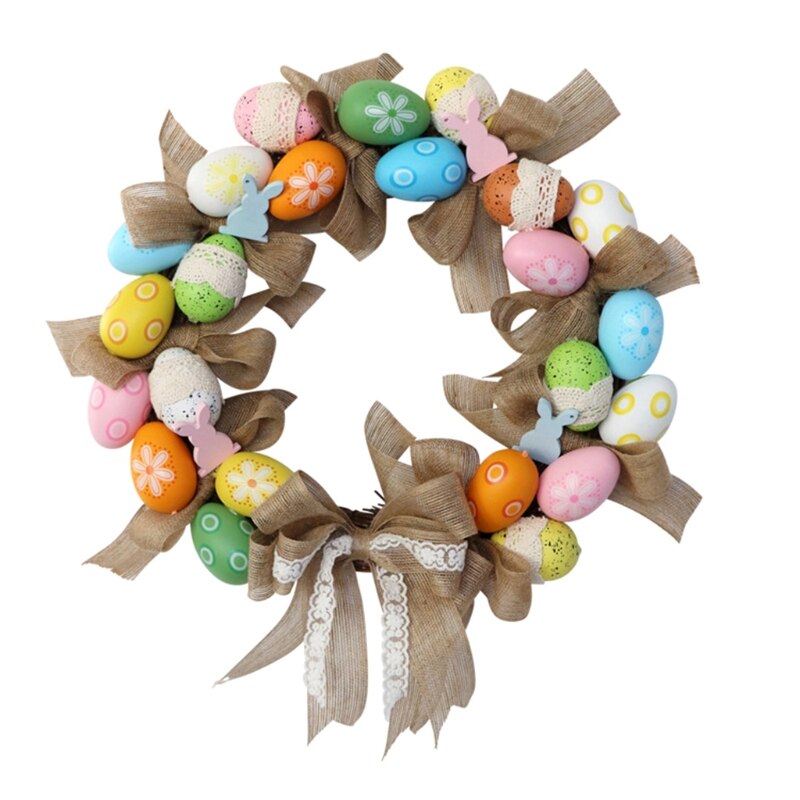 40cm kolorowe rattanowe koło pisanki kokarda uszy królika wieniec drzwi powiesić wielkanoc dekoracji wnętrz