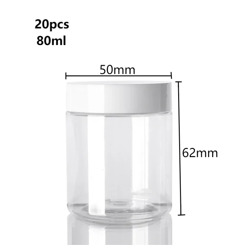 20 piezas Frascos vacíos de plástico de 30/50/60/80/100/150ml con tapas blancas, recipiente para crema facial, botella de viaje para alimentos, suministros para el hogar: plum